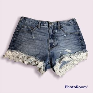 Free People Crochet Denim Shorts, size 27
